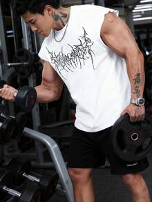 GymBeat Men's Gothic Print Casual Fitness Workout Tank Top - White - View 4