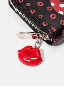 Betty Boop x SHEIN 1 Black Love Red Lip Print Fashion Short Wallet - Black A - View 4