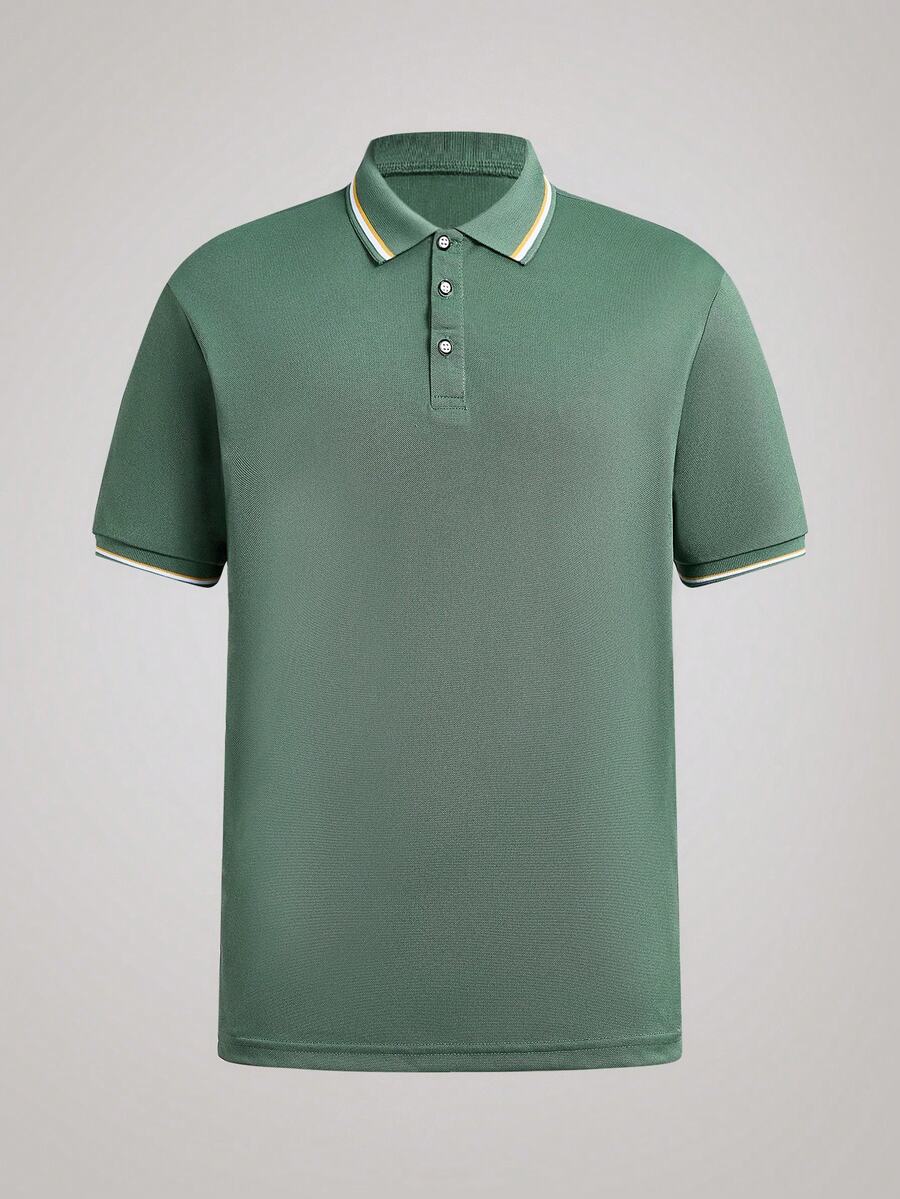 Officeau 男士条纹短袖休闲通勤 Polo 衫 - 薄荷綠 - 查看 1