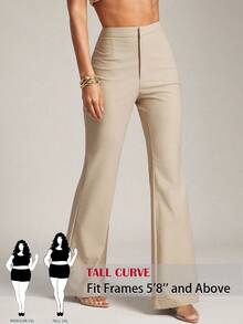 SHEIN Tall CURVE Plus Size Women Solid Color Pocket Flare Loose Casual Commuter Pants - Apricot - View 6