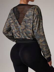 CourtClass 女士迷彩拼接圆领落肩长袖卫衣 - 黑色 - 查看 2