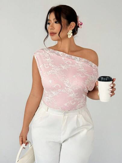 Firerie Women's Elegant Romantic Delicate Daily Fashion New Vacation Asymmetric Lace Patchwork Draped Pink Blouse