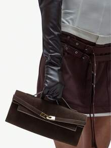 MUSERA 女士手提包，麂皮材质，棕色，钻石链条装饰，时尚、奢华、优雅、简约、个性化、百搭、复古、经典，适合约会、日常、购物、下午茶、鸡尾酒会、派对、舞会、俱乐部、生日、晚宴、宴会等场合。 - 咖啡 - 查看 1