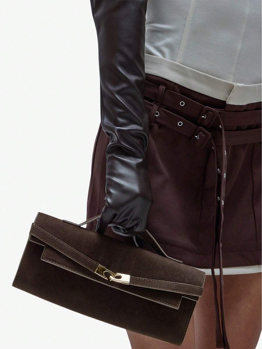 MUSERA 女士手提包，麂皮材质，棕色，钻石链条装饰，时尚、奢华、优雅、简约、个性化、百搭、复古、经典，适合约会、日常、购物、下午茶、鸡尾酒会、派对、舞会、俱乐部、生日、晚宴、宴会等场合。 - 咖啡 - 查看 1