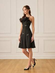 CUCCOO HITCHD 女士鞋履春夏新款立体可爱大蝴蝶结尖头酒杯跟中跟浪漫优雅气质简约黑色缎面高跟单跟约会下午茶派对情人节优雅装扮宴会约会晚礼服甜美性感露跟婚鞋半拖鞋马卡龙白米色蓝色宝蓝色粉色棕色绿色酒红色灰色玫瑰红紫色黄色橙色杏色金色银色水钻大码水钻花朵蕾丝婚鞋春鞋新娘鞋 - 黑色 - 查看 3