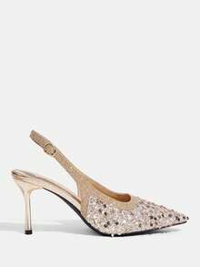 CUCCOO TILAWA 优雅时尚的女士尖头香槟色高跟鞋，饰有水钻/饰边/法式鞋跟，适合：日常穿着、正式活动和特殊场合、婚纱、晚宴、休闲度假、舞会、约会派对。 - 香檳色 - 查看 2