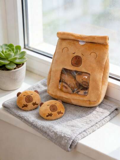 POKOJA LAND 7.48 Inch Cute Capybara Snack Bag Soft Toy, Contains 4 Cute Capybara Plush Toys, Contains A Bag Of Bread Capybara Snack Bag, Plush Simulation Capybara Toy, Brown Capybara, Soft Material Fabric, Suitable For Children's Day Easter And Other Holiday And Birthday Party Gifts, Room Decorations, Party Gifts