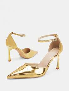 Glitzique Fall/Winter Elegant Fashion High Heel Pointed Toe Hollow Strap Work Shoes,Party,Stiletto Heels - Gold - View 7