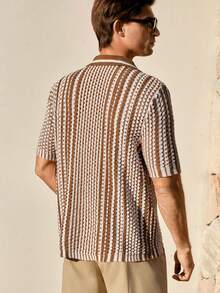 Manfinity RSRT Men's Casual Striped Button Short Sleeve Knit Top - Multicolor - View 3