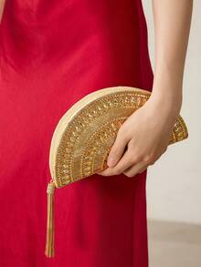 MOTF BOLSO DE NOCHE HECHO A MANO CON CUENTAS Y ADORNOS DE CRISTAL STRASS - Dorado - Ver 8