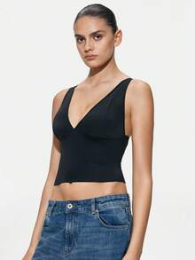 SHAPORA 1件女士修身深V吊带背心 - 黑色 - 查看 5