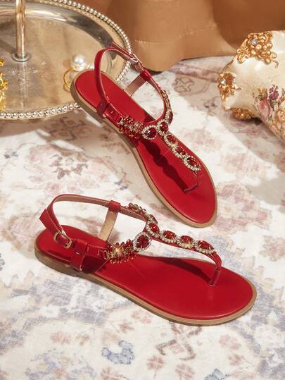 CUCCOO TILAWA Ladies, Rhinestones, Decorative, Flat Sandals.
