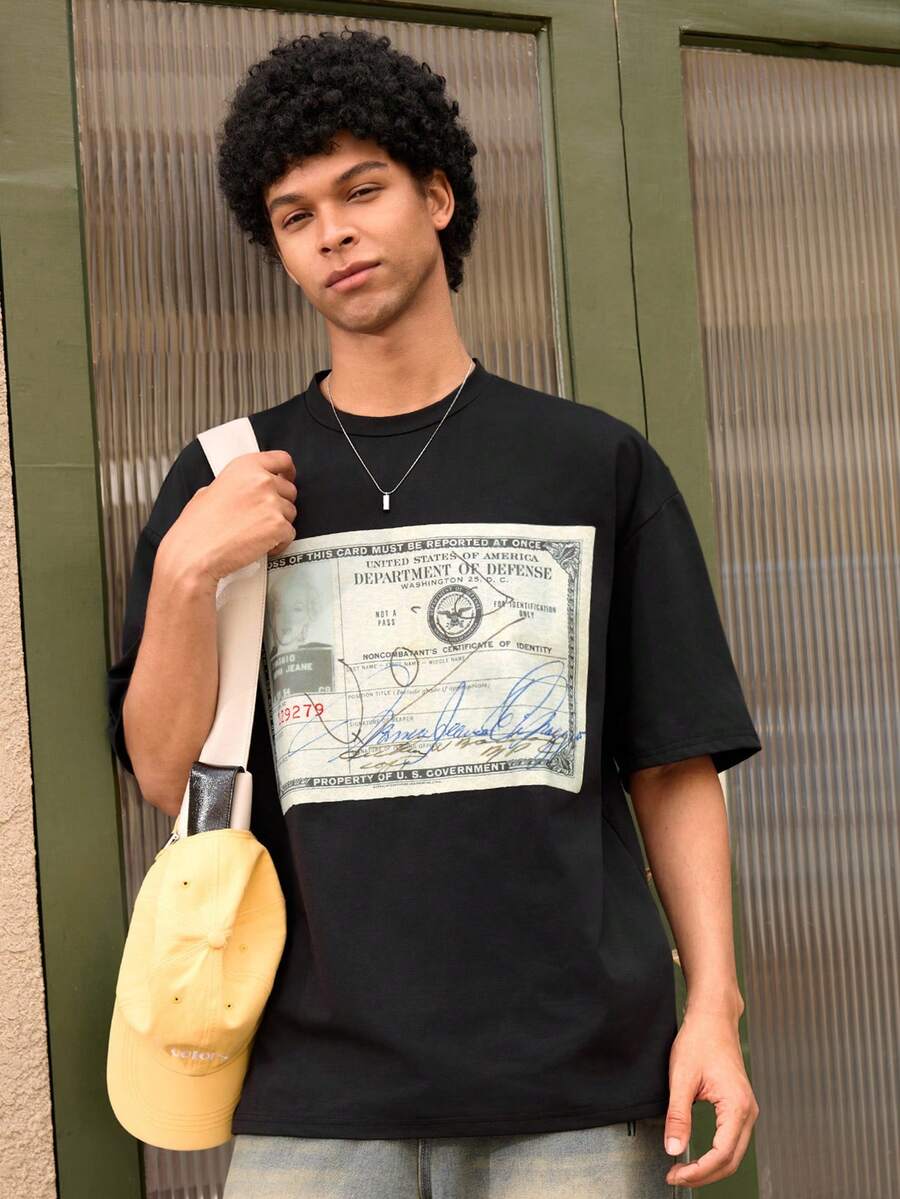 Open Phase 男士新款嘻哈时尚美元印花T恤 - 黑色 - 查看 1