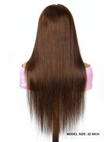 Tóc giả thẳng màu nâu trung bình, kiểu ren trước 4x4, làm từ tóc người nguyên chất, đường chân tóc đã được tỉa sẵn, màu hơi đỏ, số 4, không cần keo dán, mật độ 180%, dành cho nữ. - S4 - Xem 3