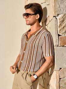 Manfinity RSRT Men's Casual Striped Button Short Sleeve Knit Top - Multicolor - View 4