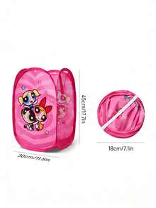 THE POWERPUFF GIRLS X SHEIN 1个爱心卡通花朵、泡泡、毛茛图案折叠收纳架，可收纳衣物、袜子、玩具等。折叠后不占空间。泡泡、花朵、毛茛 - 粉色 - 查看 9