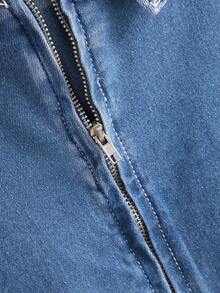 GlowEve Women's Collared Long Sleeve Ruched Side Slit Hem Fitted Denim Dress - Blue - View 6