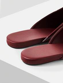 Mnmlis Zapatos de mujer para primavera y verano, nuevos modelos. Diseño cuadrado simple para uso en casa, citas, tardes de té. Populares zapatos planos tipo mula - Burdeos - Ver 6
