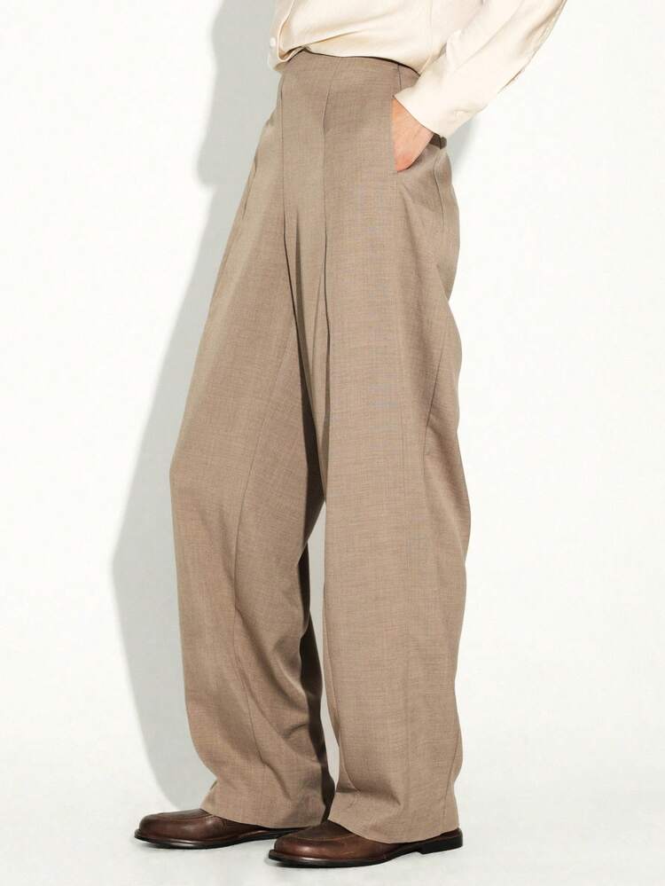 KSTM Women's Tailored Barrel Leg High Waisted Wide Leg Trousers Fall Winter Office Professional Pants