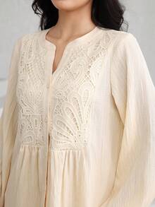 Graceveil Lässiges & Pendler Spitze Patchwork strukturiertes apricotfarbenes Hemd - Aprikosenfarben - Übersicht 3