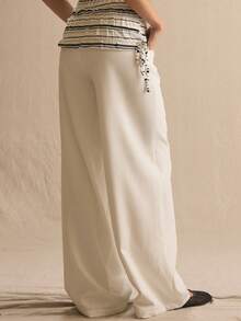 MUSERA 低腰修身阔腿裤 春夏舒适可爱日常少女度假春季穿搭休闲复活节 Casa De Muse - 白色 - 查看 4
