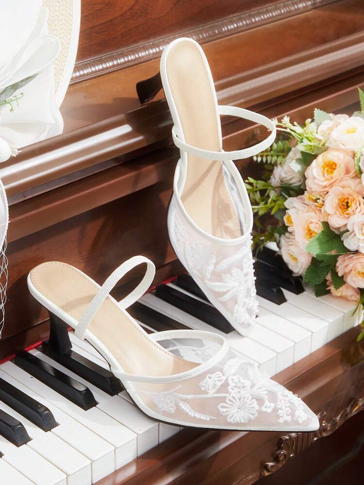 CUCCOO HITCHD Women's Pointed Toe Rhinestone Stiletto Mid Heel Pumps, Elegant Casual Minimalist Comfortable Slip-On Dress Shoes For Wedding, Work, Date, Formal Occasions Wedding Shoes Spring Shoes Bride Shoes