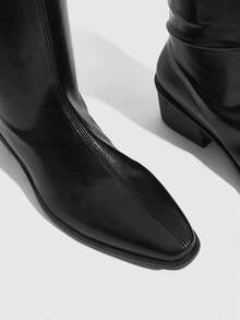 Daringsoles Women's Casual Fashion Chunky Heel Knee-High Boots - Black - View 5