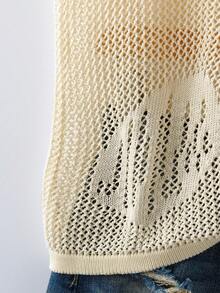 Lyxana 女士度假休闲纯色镂空针织上衣 - 杏色 - 查看 6