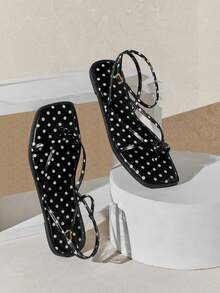 SHUZIA 女士舒适圆点印花经典踝带平底凉鞋 - 黑色 - 查看 7