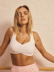 Aralina Leisurewear Active Women's Ruched Front Scooped Back Detail Crop Gym Workout Top - White - View 1