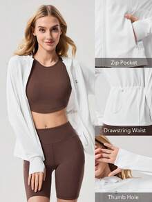 OutZeal 女士防晒夹克 日常休闲防紫外线透气网眼拼接户外上衣 - 白色 - 查看 4