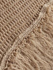 NU&NOW 女士性感优雅浪漫设计感高端舞厅年轻时尚海滩度假V领露背亮片流苏下摆修身镂空加大码毛衣连衣裙 - 卡其色 - 查看 9