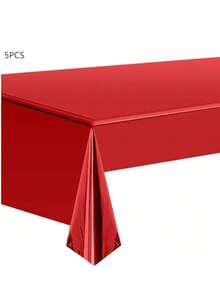 1 pieza Mantel desechable de tela no tejida de unicolor metálico para fiesta de cumpleaños, decoración de mesa de boda - Rojo - Ver 9