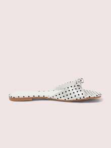CUCCOO DOLLMOD Ladies White Polka Dot Comfortable Flat Sandals, Sweet Style Bow Flat Sandals - White - View 3
