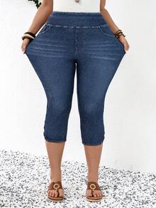 EMERY ROSE Mature Denim Quần jeans nữ cỡ lớn cạp cao, có túi và nút, dáng ôm, dài đến 7/8, thích hợp cho mùa hè, mùa xuân, lễ hội, trang phục lễ hội, tiệc tùng, đi biển, đi chơi, hẹn hò, tiệc cocktail, sự kiện trang trọng, kỳ nghỉ, văn phòng, công sở, đi làm, khách dự đám cưới và lễ hội miền Tây. - Màu xanh lam - Xem 6
