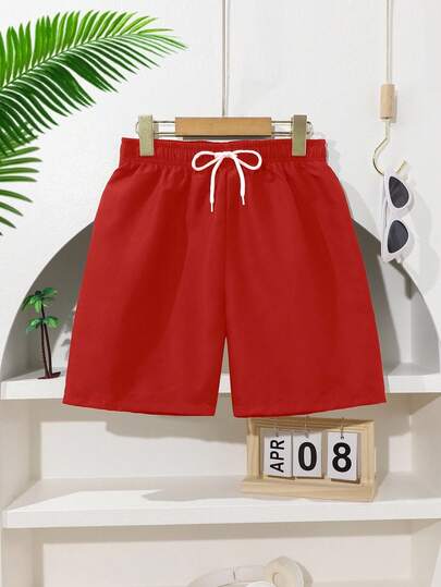 SHEIN 青少年男童抽绳沙滩泳裤