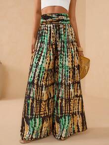 Vesra Women's Tie-Dye Print Wide Leg Casual Pants - Yellow - View 5