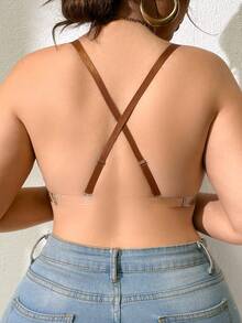 DesireSculpt Plus Size Contrast Color Strap Seamless Comfortable Bra - Coffee Brown - View 2