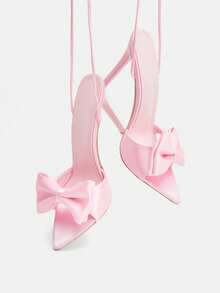 Glitzique Women's Fashion Pointed Toe Slip-On Pink Satin Bowknot Strap Stiletto High Heel Sandals For Party Valentines,Stilettos Heels Spring Shoes Summer Shoes - Pink - View 8