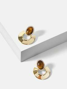 MOTF PREMIUM 复古简约几何扇形女耳钉，简约个性，INS设计感 - 金色 - 查看 4