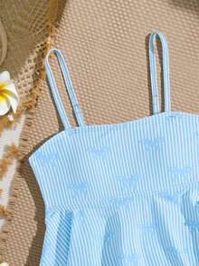 2件套女童蝴蝶结印花上衣，荷叶边下摆，提花面料半身裙 - 彩色 - 查看 6