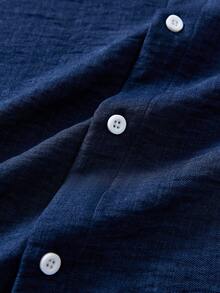 Officeau Men's Casual Blue Short Sleeve Button Up Shirt - Navy Blue - View 6