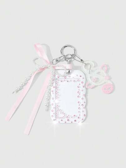 ROMWE Kawaii 1 New Ins Sweet Girl Cute Cartoon High-Value Handmade Beaded White Imitation Pearl Polka Dot Webbing Bow Acrylic Polka Dot Wings Star Music Note Pendant'DIY Diamond Jewelry Model 'free A Love Rhinestone Sticker, White Acrylic Lace Slide Cover Card Cover Campus Card Travel Transportation Card Cover Star Card Card Key Chain Accessories Bag Pendant, Suitable For Office Workers, Students, Party Fans, Daily Wear, Holiday Gifts