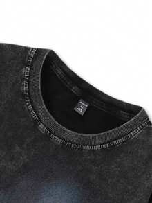 ROMWE MEN 男士圆领做旧设计人形印花休闲百搭日常短袖T恤 - 黑色 - 查看 4