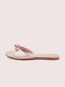 CUCCOO DOLLMOD Ladies Pink Polka Dot Comfortable Flat Sandals, Sweet Style Bow Flat Sandals - Pink - View 2