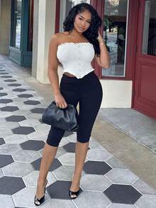 Alexandranx Casual Tube Ruffle Knitted Top,Going Out Top - Beige - View 5