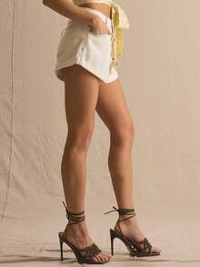 MUSERA Mid Rise Turn Up Relaxed Fit Denim Shorts Spring Summer Cosy Cute Daily Girly Vacation Sunlight Social - White - View 4