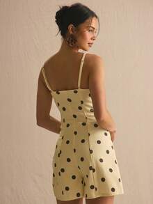 MUSERA Mono de mezclilla con detalle de lazo a lunares, cómodo y lindo para uso diario, vacaciones y salidas sociales en primavera y verano - Multicolor - Ver 4