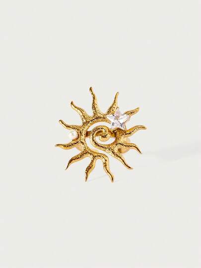 Glisma 1 Peça Anel Aberto Luxuoso Banhado a Ouro 18K Decorado com Pérola/Madrepérola, Texturizado, Metálico, Geométrico, Strass, Adequado para Festa, Casual, Concerto/Festival, Boate, Casamento, Feriado, Férias, Acampamento, Dinheiro, Roupas, Elegante, Metálico/Textura, Vintage, Elegante, Para Mãe/Mulher/Menina/Mãe, Gema, Coração, Dia dos Namorados, Ouro, Páscoa, Viagem/Praia/Férias, Boho, Grunge