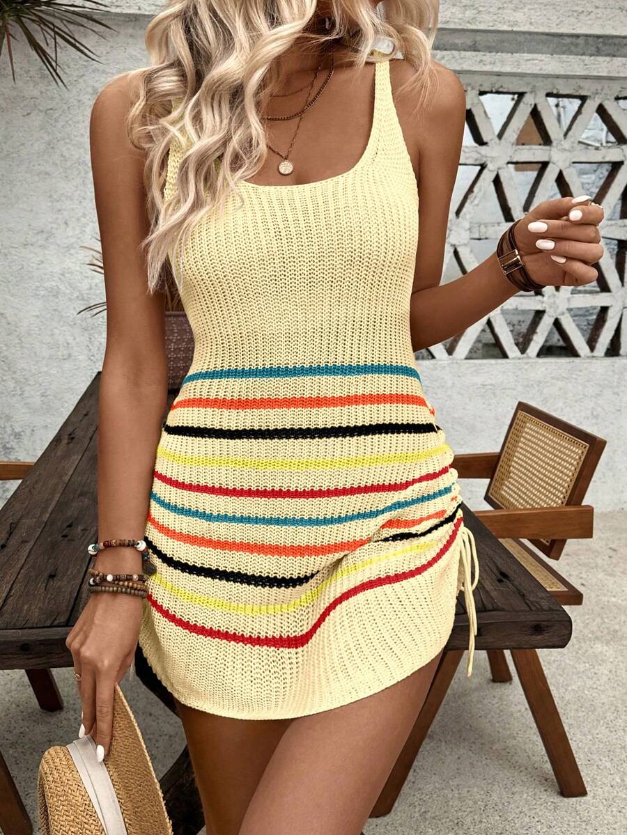 SHEIN LUNE Women's Casual Patchwork Knit Dress, Suitable For Daily Wear And Vacation - Yellow - View 1